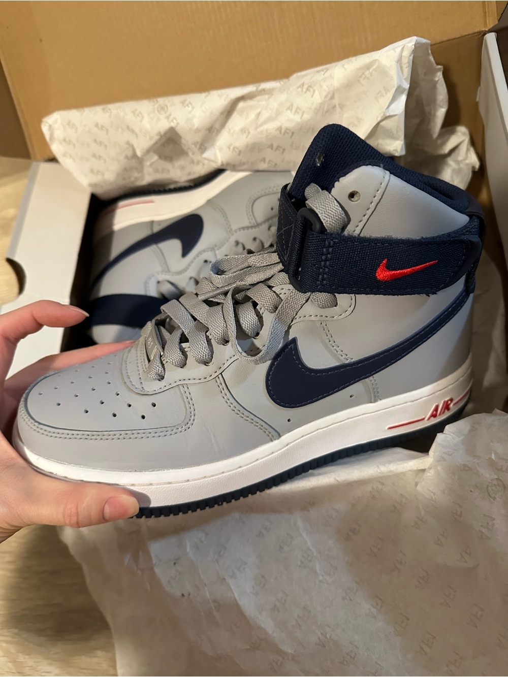 Nike High-Top Sneakers - Gray/Navy with Red Accent